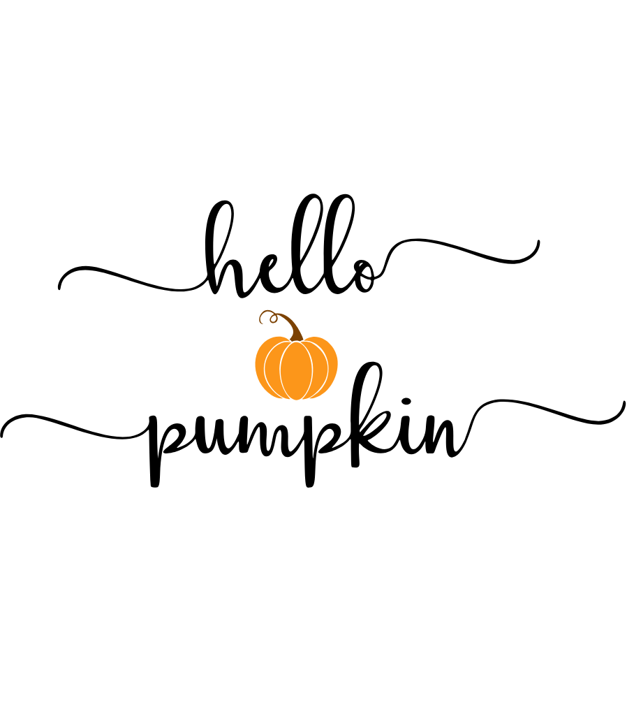 Etykieta świecy Pumpkin Spice „hello pumpkin”: cienkie kaligraficzne pismo z małą pomarańczową dynią
