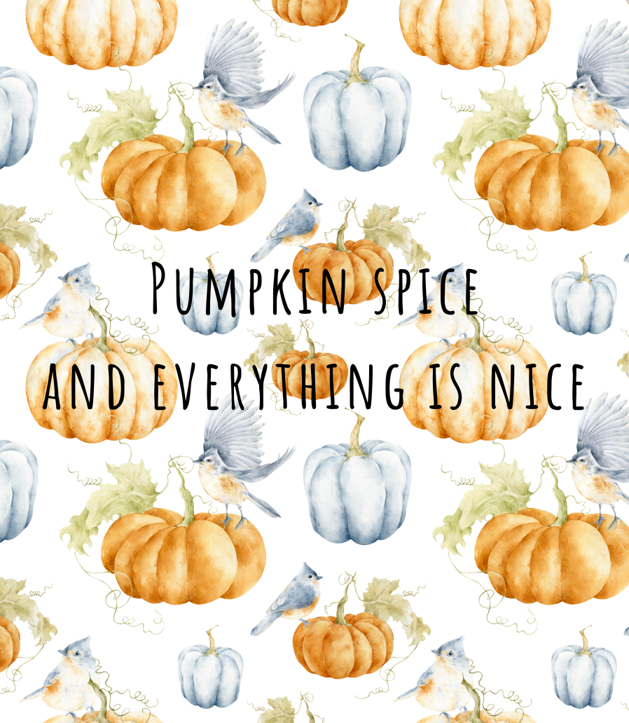 Etykieta świecy Pumpkin Spice „Pumpkin spice and everything is nice”: akwarelowy wzór dyń i ptaków