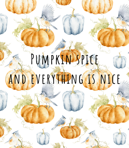 Etykieta świecy Pumpkin Spice „Pumpkin spice and everything is nice”: akwarelowy wzór dyń i ptaków