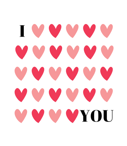 Etykieta świecy Kiskedves I ❤️ YOU: siatka z czerwonych i różowych serduszek.