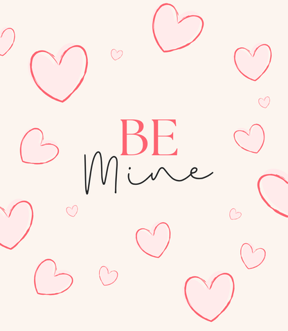 Etykieta świecy Kiskedves z napisem „BE Mine” i różowymi serduszkami
