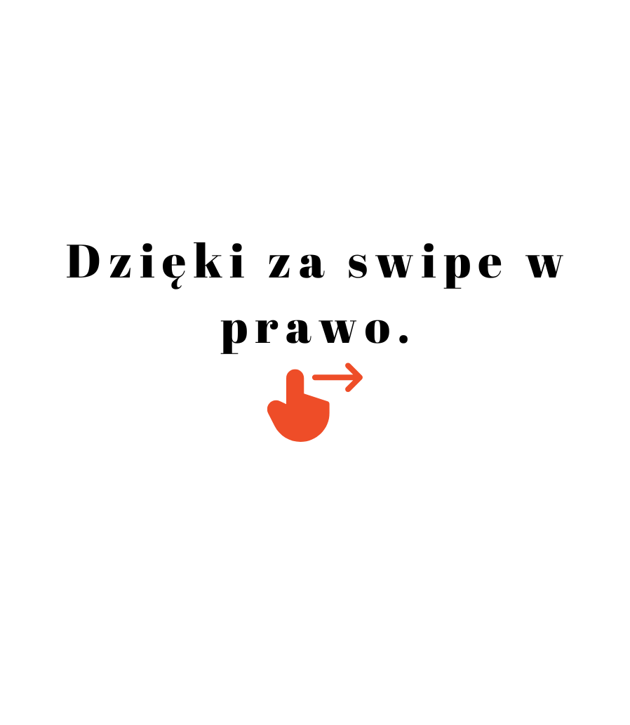Projekt etykiety świecy Kiskedves: napis „Dzięki za swipe w prawo.” z czerwoną ikoną swipe w prawo