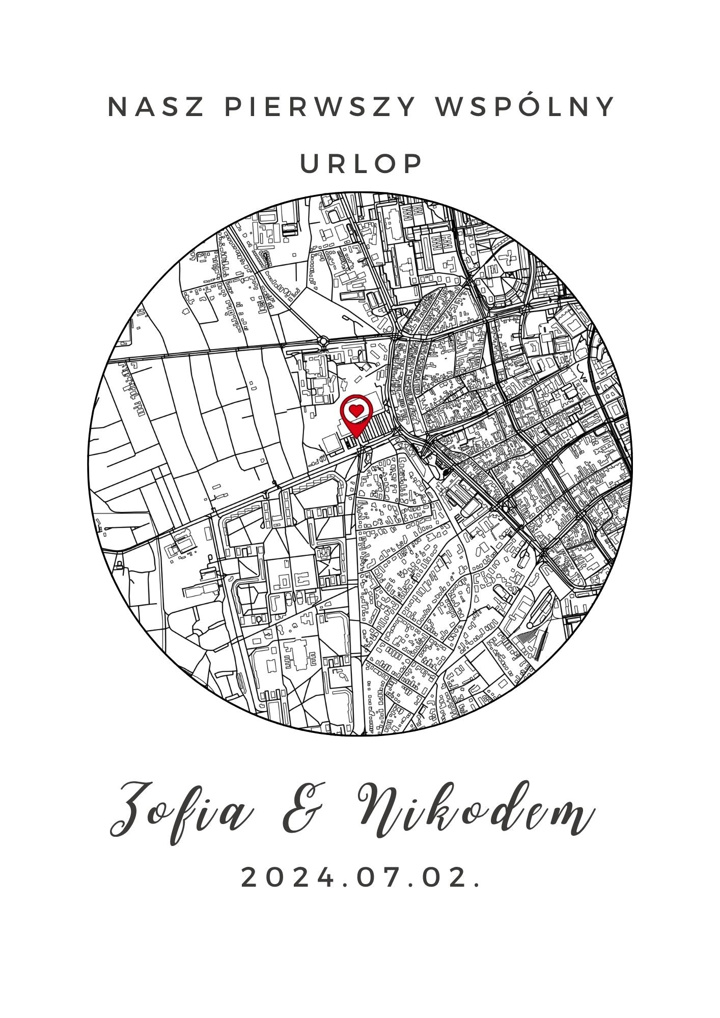 Spersonalizowana mapa w kształcie koła do wydruku