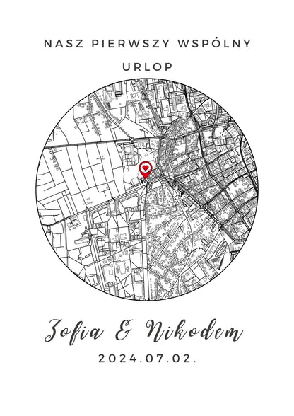 Spersonalizowana mapa w kształcie koła do wydruku
