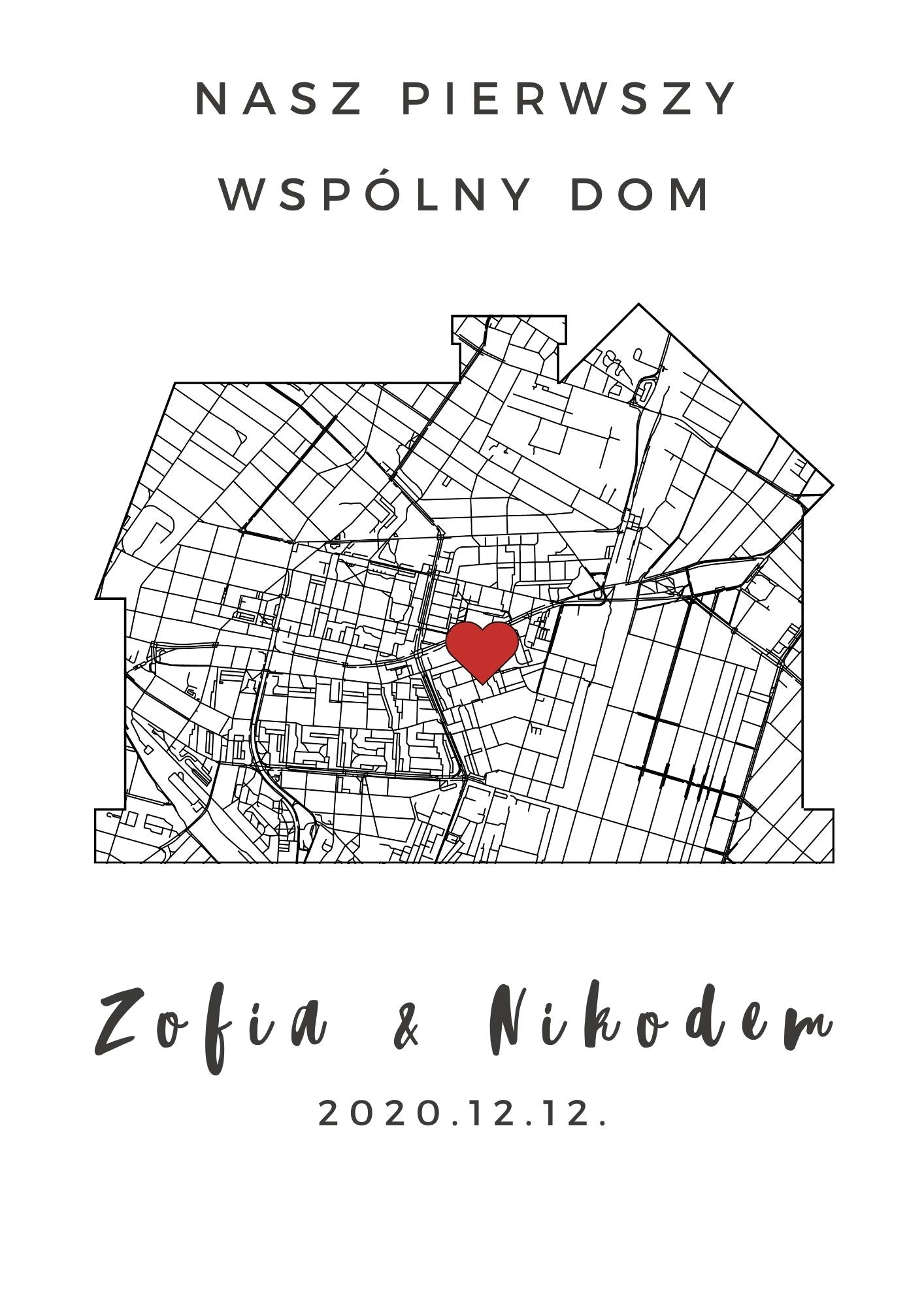 Spersonalizowana mapa w kształcie domku do wydruku