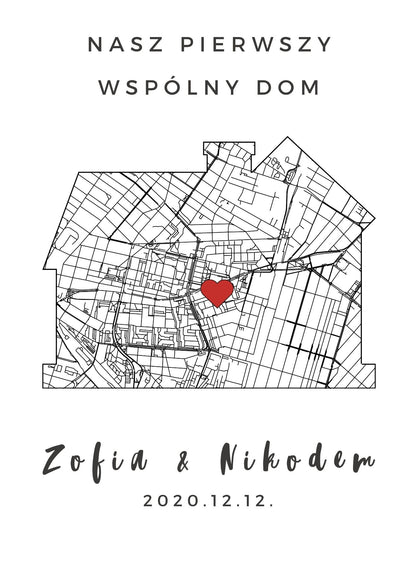 Spersonalizowana mapa w kształcie domku do wydruku