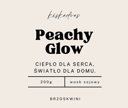 Etykieta świecy Peachy Glow Kiskedves: 200 g, wosk sojowy, zapach brzoskwini