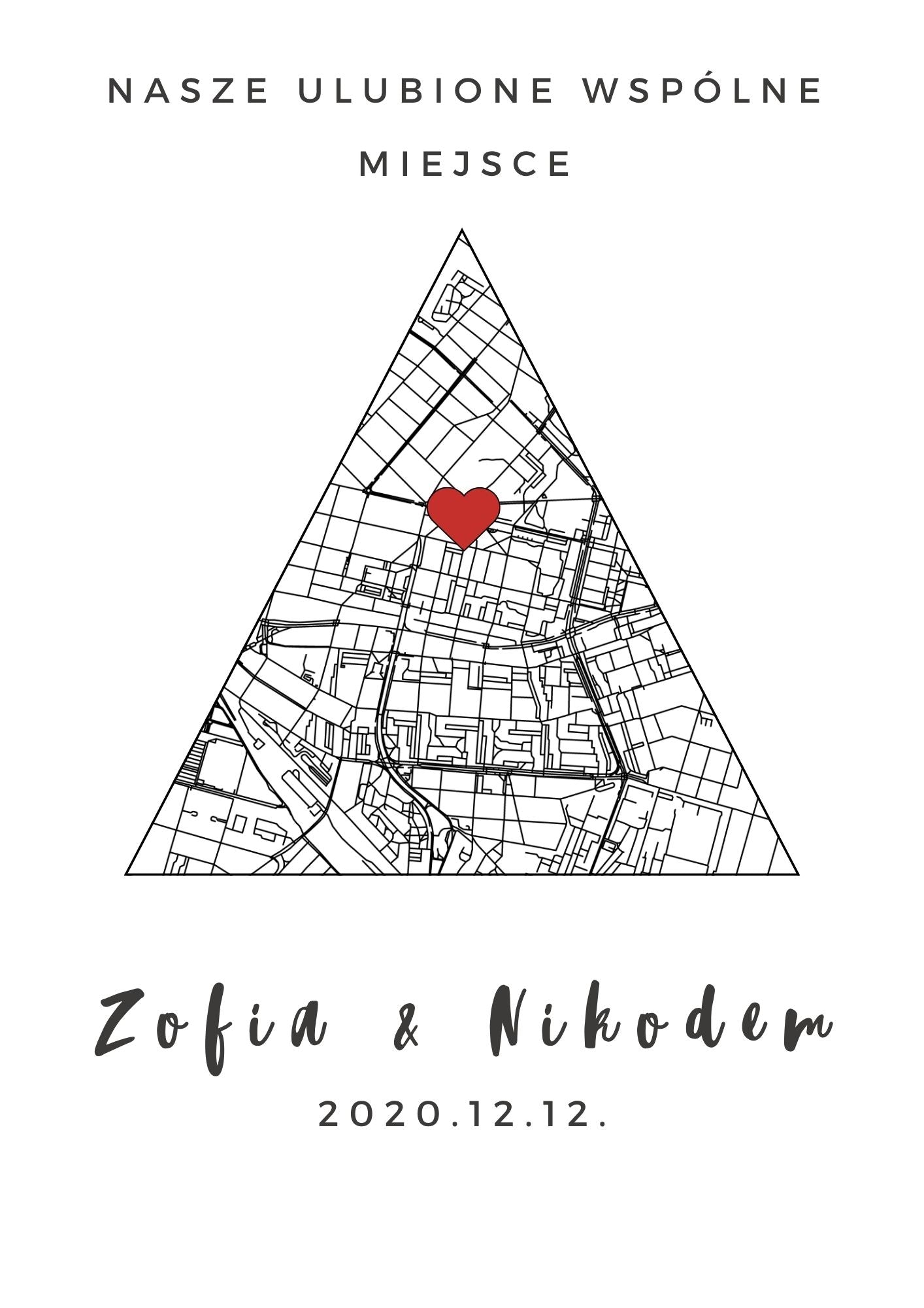 Spersonalizowana mapa w kształcie trójkąta do wydruku