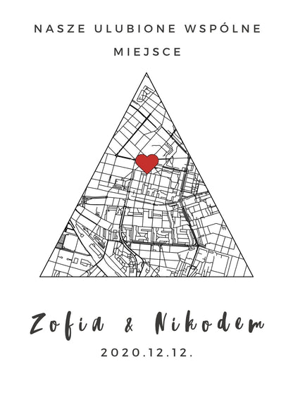 Spersonalizowana mapa w kształcie trójkąta do wydruku