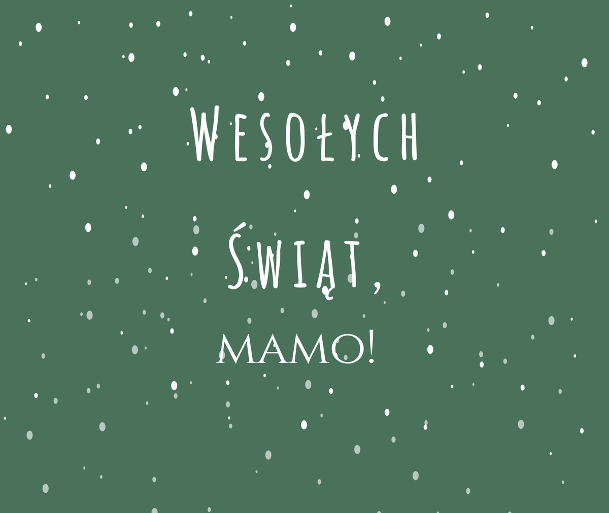 Etykieta świecy Kiskedves na zielonym tle w białe śnieżynki: odręczny napis Wesołych Świąt, a pod nim wybrane imię